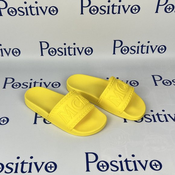 MCM Womens Yellow Big Logo Rubber Slides US 7 EU 37 - Picture 4 of 7